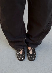 Rosalind All Studs Vintage Effect Brown Leather Ballet Flats