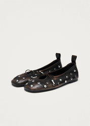 Rosalind All Studs Vintage Effect Brown Leather Ballet Flats