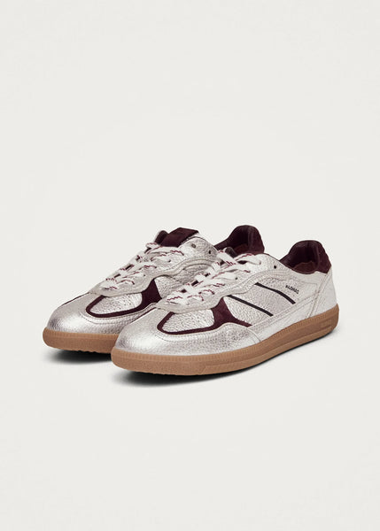 Tb.490 Grain Shimmer Silver & Burgundy Leather Sneakers – Isalis