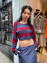 Load image into Gallery viewer, Noho Striped Knit Cropped Sweater in Wine/Navy
