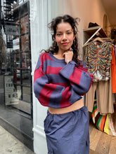 Load image into Gallery viewer, Noho Striped Knit Cropped Sweater in Wine/Navy
