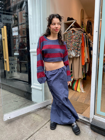 Noho Striped Knit Cropped Sweater in Wine/Navy