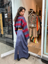 Load image into Gallery viewer, Noho Striped Knit Cropped Sweater in Wine/Navy
