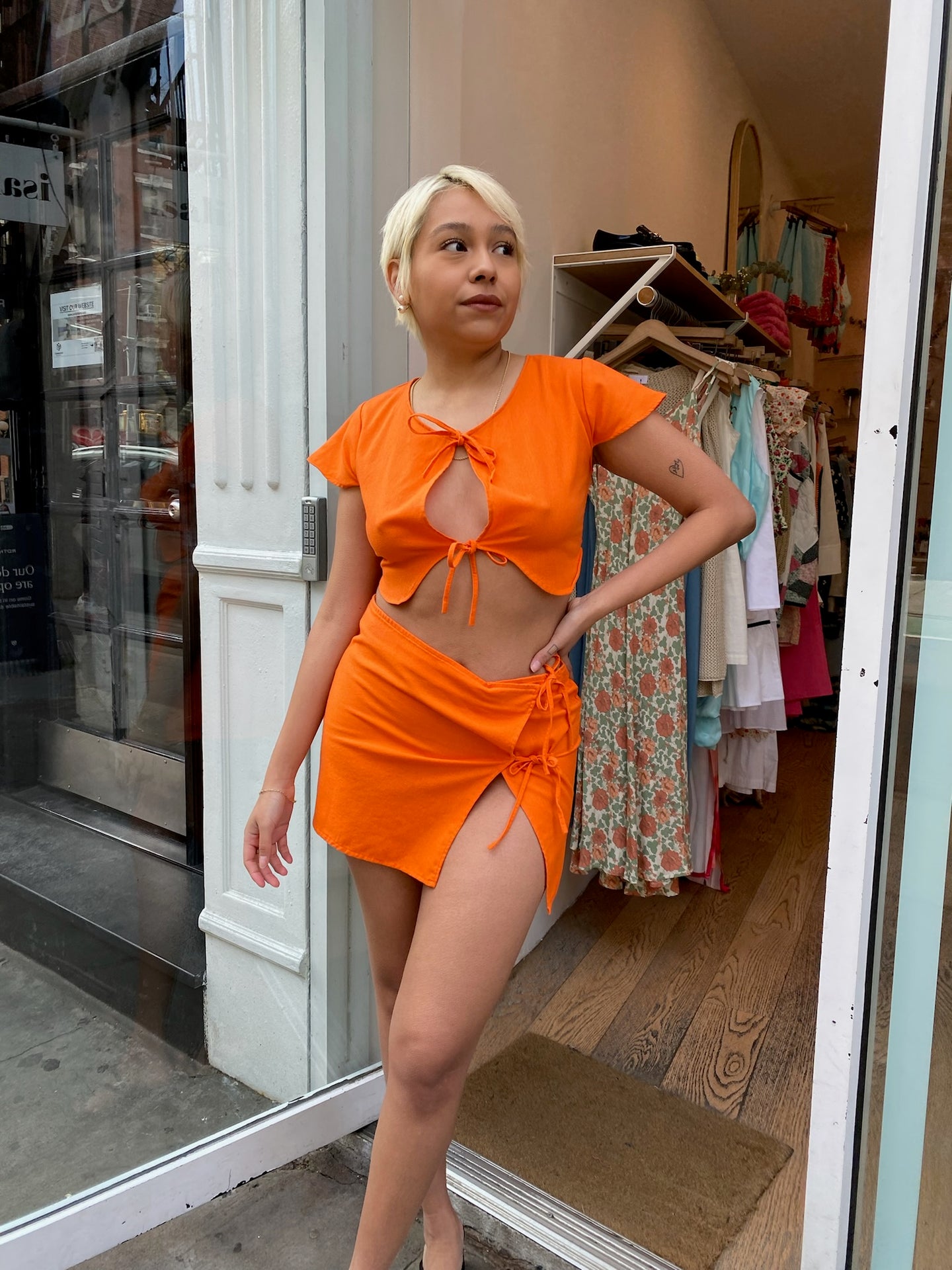 Monix Linen Dress in Orange