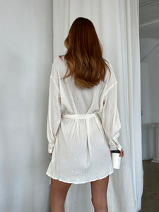 May Pleated Shirt Dress in Cream