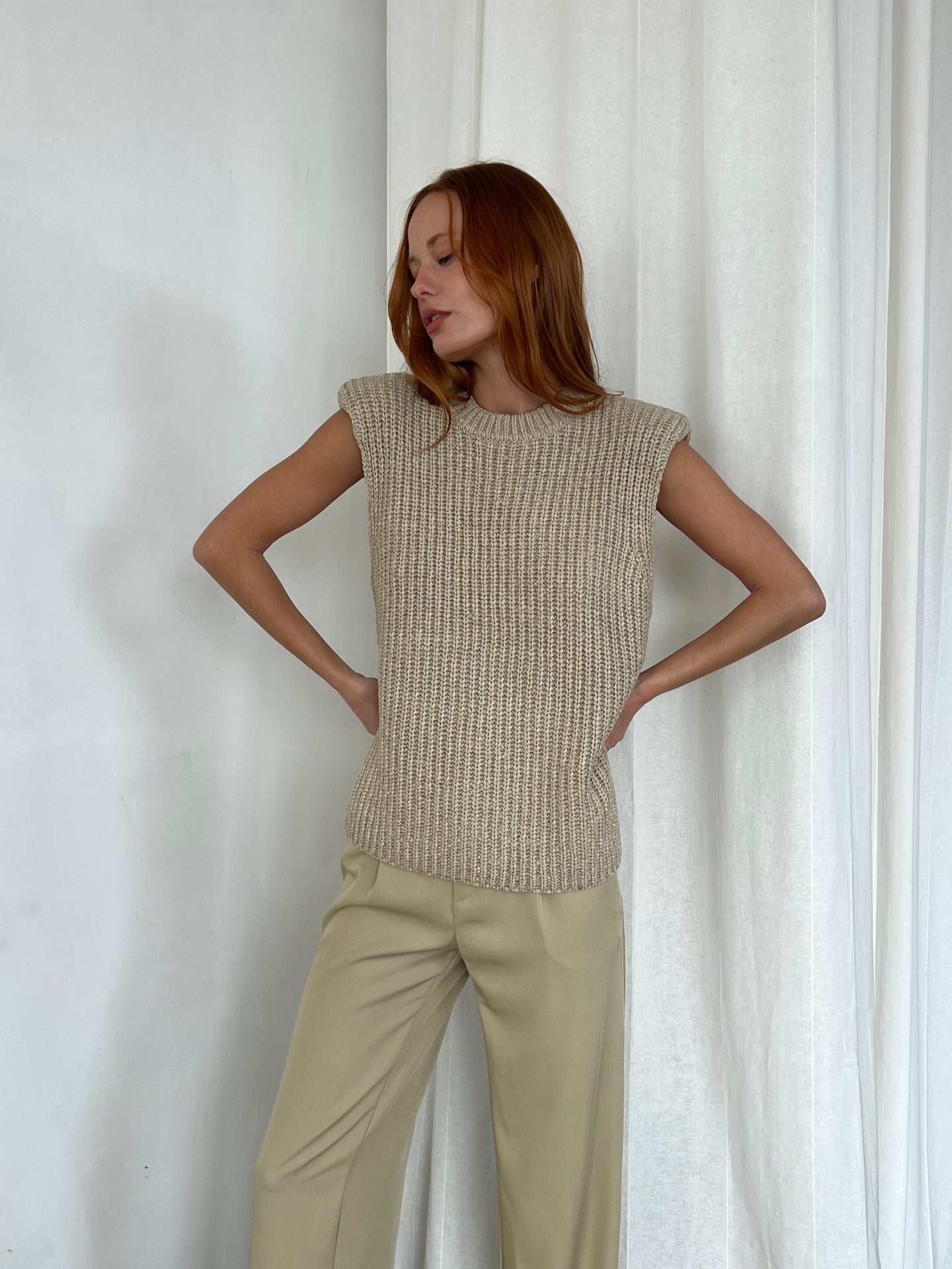 Bora Sleeveless Knit Top in Beige