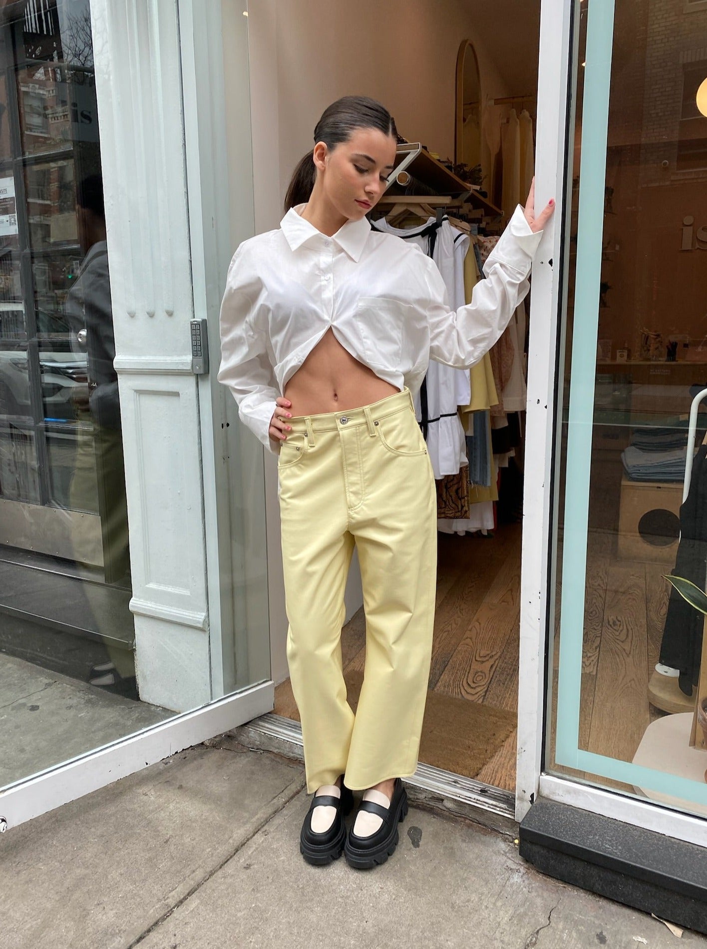 Recycled Leather Gaucho in Mellow Yellow