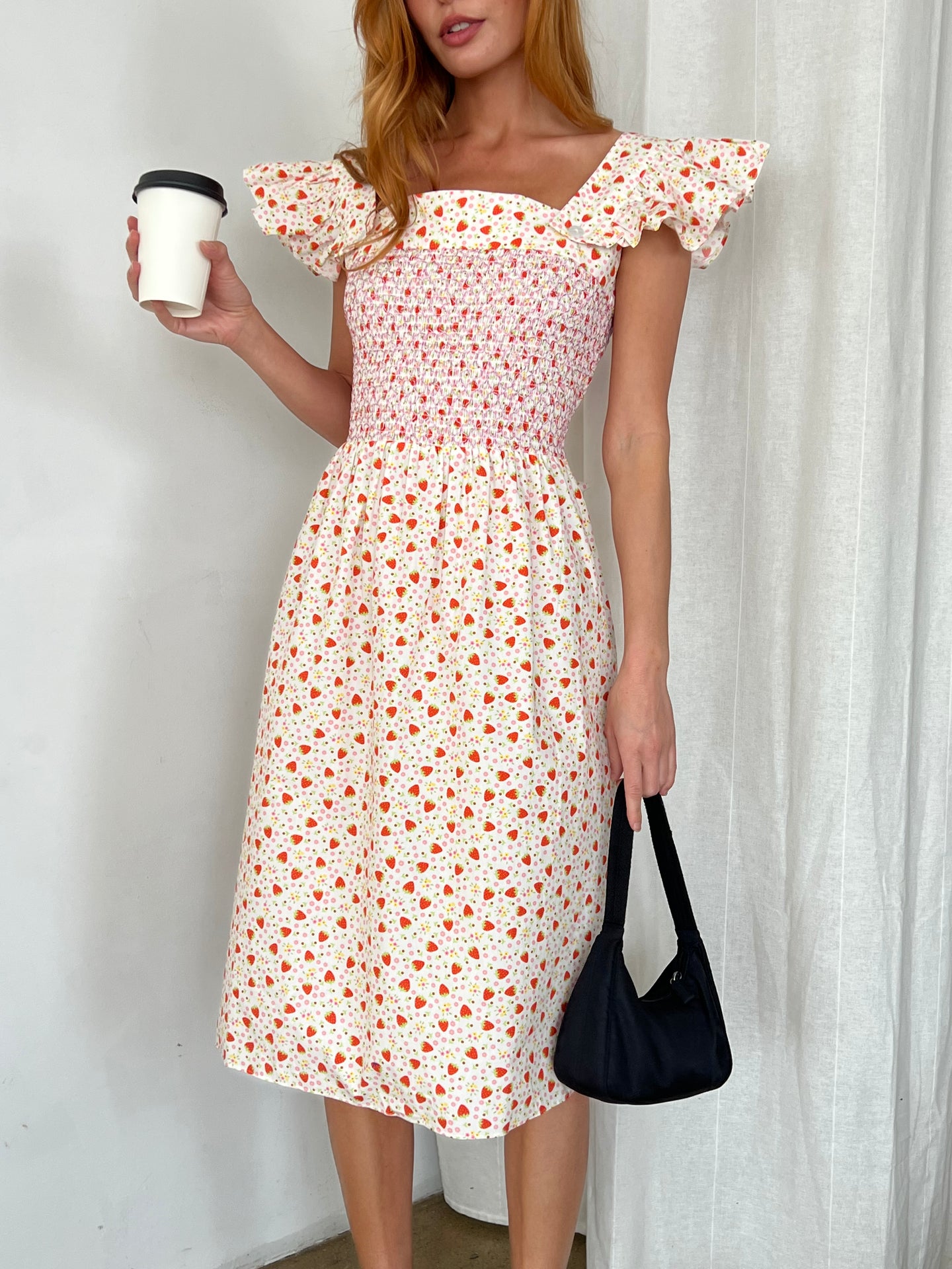 Noella Dress in Ditsy Strawberry Floral