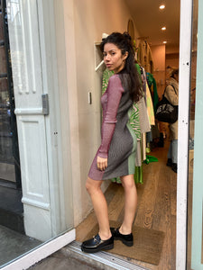Colour Block Knit Mini Dress in Multi Rib Knit