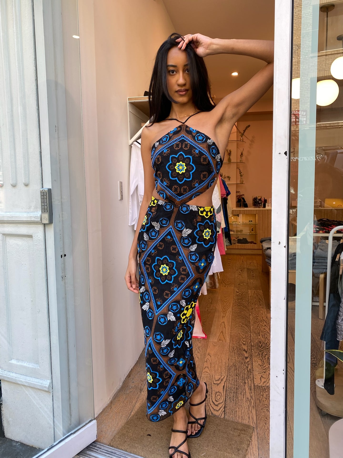 Mauve Dress in Blue Multi