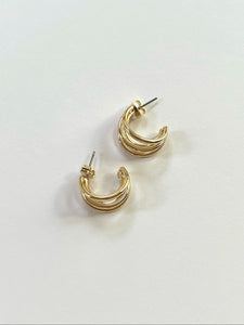 Triple Ringed Gold Hoop