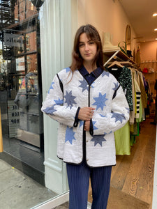 Blue Lone Star Vintage Quilted Jacket With Black Trim