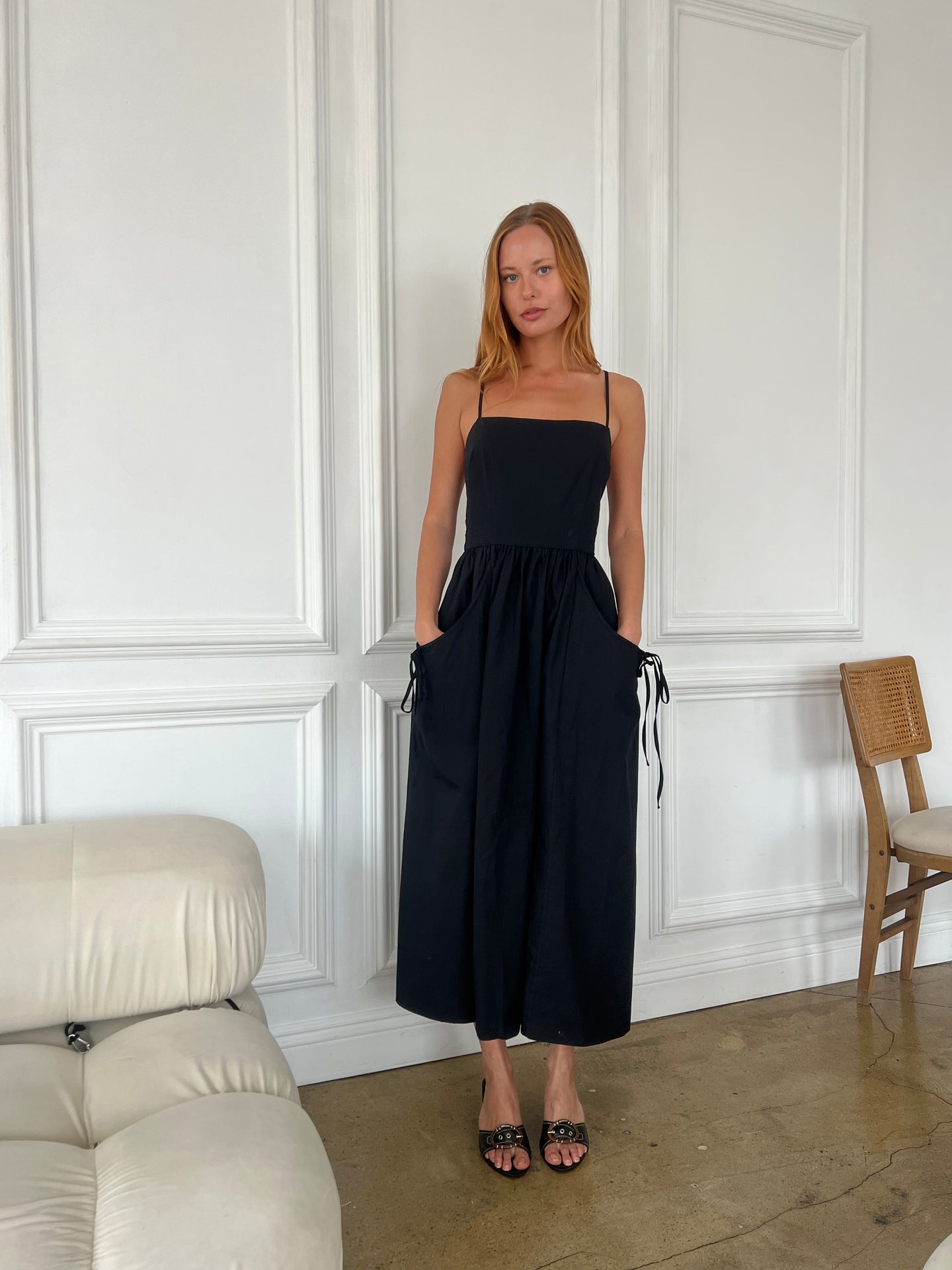 Raven Pocket Tie Back Dress in Black