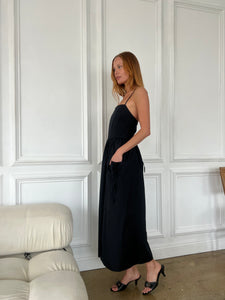 Raven Pocket Tie Back Dress in Black