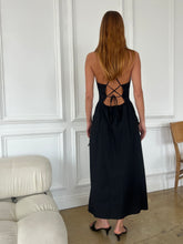 Load image into Gallery viewer, Raven Pocket Tie Back Dress in Black
