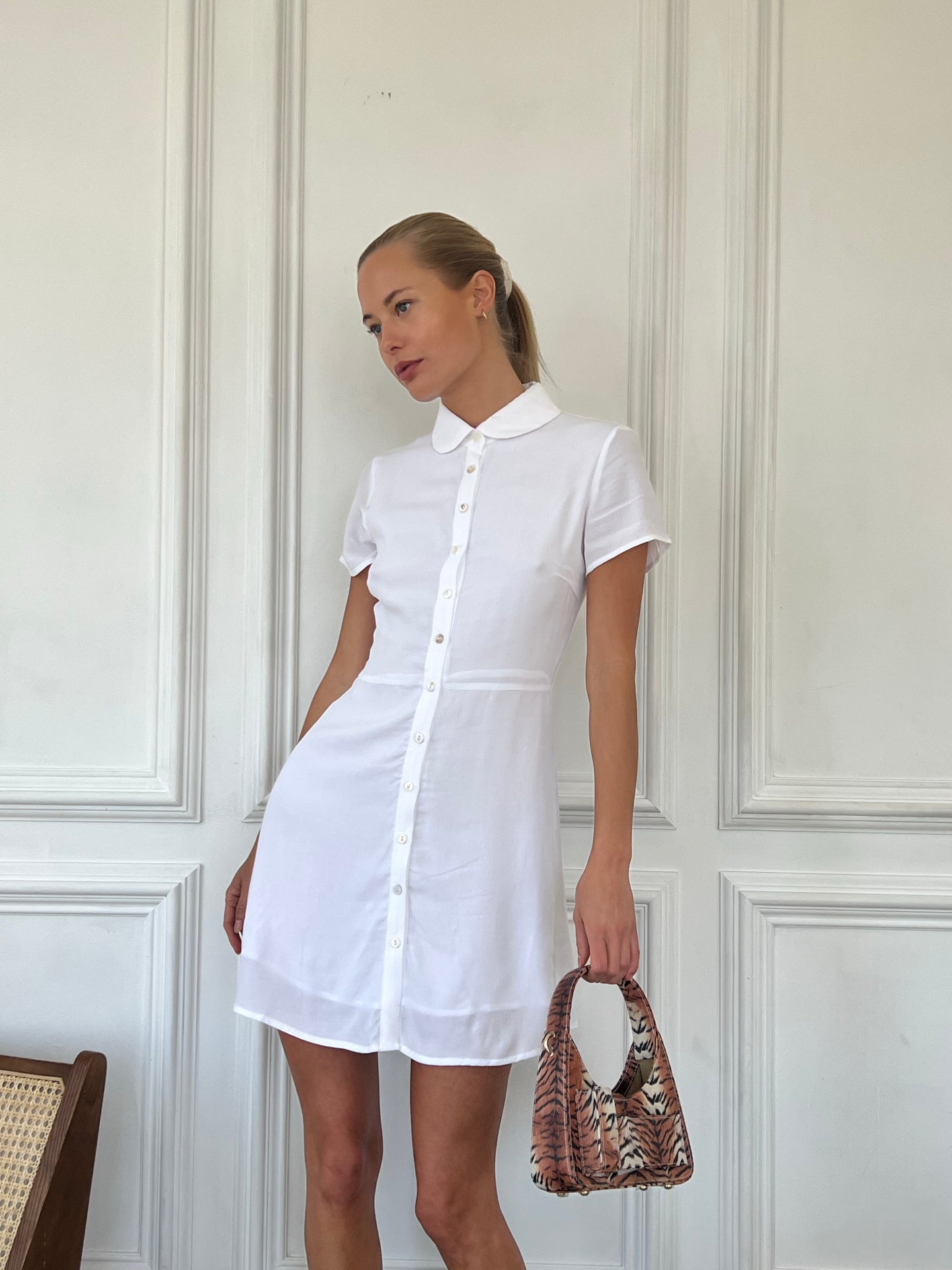 Theodora Button Down Mini Dress in Linen