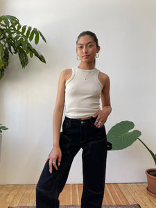 Senna Contrast Stitch Tank Top in Bone