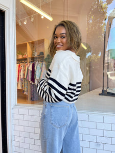 Blake Striped Polo Knit Top in Ivory
