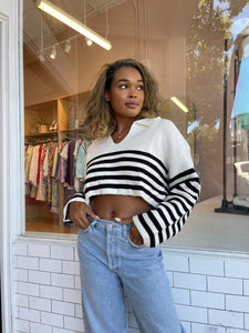 Blake Striped Polo Knit Top in Ivory