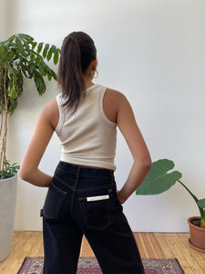 Senna Contrast Stitch Tank Top in Bone